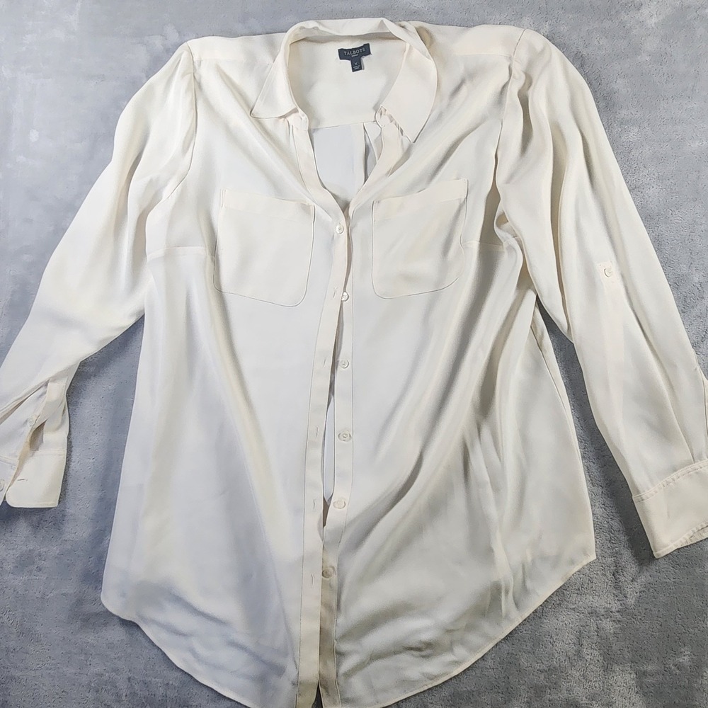 Talbots Woman Long Sleeve Ivory Button Up Shirt Top Sz X